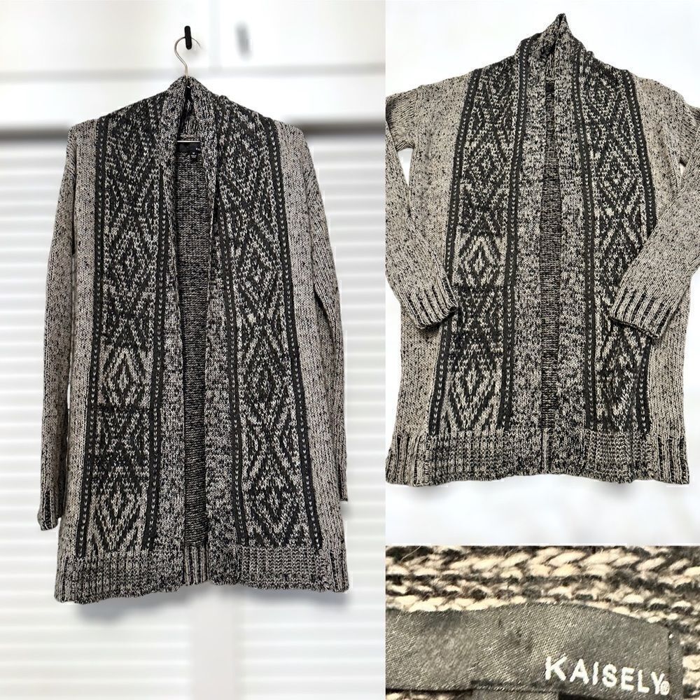 Anthropologie Kaisely Midi Chunky Wool Blend Open Cardigan Sweater Gray Size M